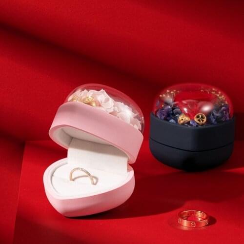 Heart-Shaped Eternal Flower Wedding Ring Box With Display Storage Jewelry Decoration Box Ring Pendant Bag Birthday Gift
