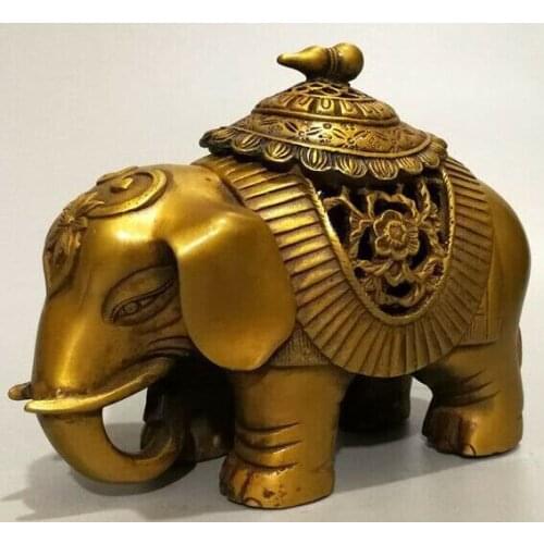 Old Chinese Dynasty Palace Bronze Elephant Statue Incense Burner Censer