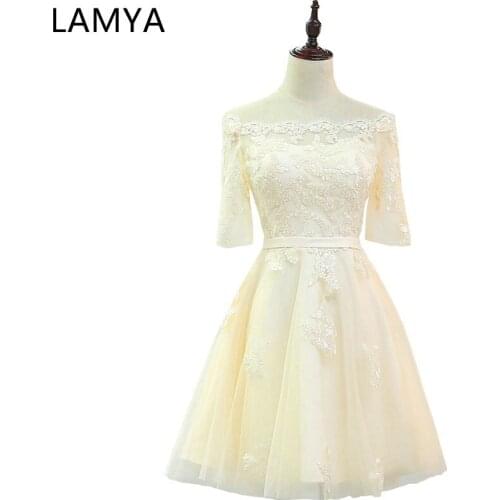 LAMYA Special Occasion Dress Cheap Elegant Prom Dresses With Half Sleeve 2019 Princes Boat Neck Evening Party Gowns
