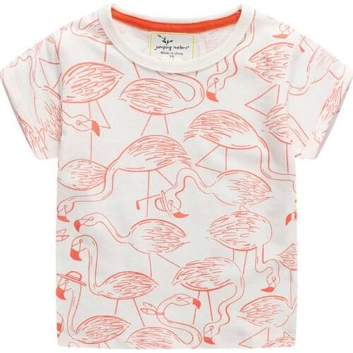 Jumping meters Summer Animals Print Girls T shirts Flamingo Baby Clothing Cute Children T shirts Cotton Kids Clothing