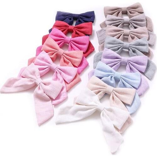 1Pcs Girls Cute Long Tail Bow Hair Clips Cotton Linen Solid Color Barrettes Hairpins Headwear Sweet Hair Accessories