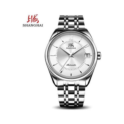 Shanghai watch male automatic mechanical watch three-needle fashion through the bottom calendar waterproof 862 simple steel band