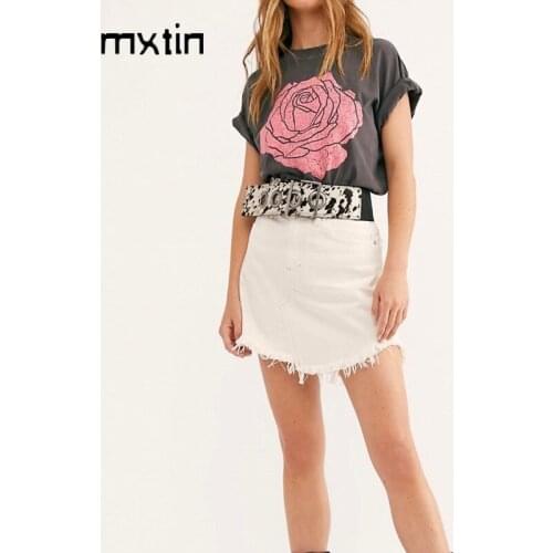 MXIN 2021 Summer Vintage Rose Print T Shirt Women Casual Tops Tees Short Sleeve O Neck Female Harajuku Ladies T-Shirt Tops