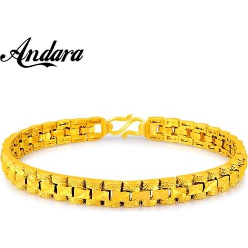 Brand 2018 New Trendy Real 24K Gold Color Chunky Chain Bracelet For Women Girls,Unique Indian Bangles Bracelets JP097
