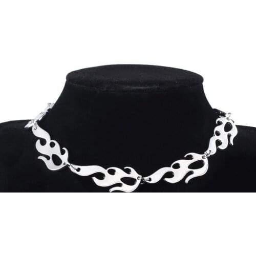 Harajuku Streetwear Flame Unisex Choker Necklace Punk Style Gold Black Pendant Necklace For Women Men Rock Chain Jewelry Gifts