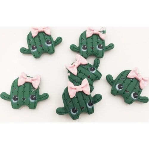 Hand Painted Resin Kawaii Colorful Green Cactus Flatback Stone 14PCS Scrapbook DIY Decor Home Figurine Crafts OG34