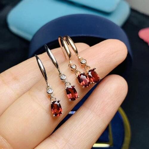 Fine natural Garnet Earrings for Women Silver With 925 Sterling Sliver Rose gold plating 1.2CT Heart Wedding&Birthday Jewelry