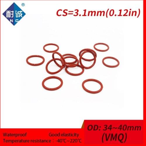 2PCS/lot Silicone rubber oring Red VMQ CS 3.1mm OD31/32/34/35/36/38/39/40mm Gasket Silicone Oring waterproof Silica gel