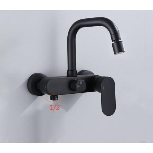 Bathroom Shower Faucet Hot and Cold Brass Black Bathtub Faucet Bath Shower Mixer Water Tap Wall Installation