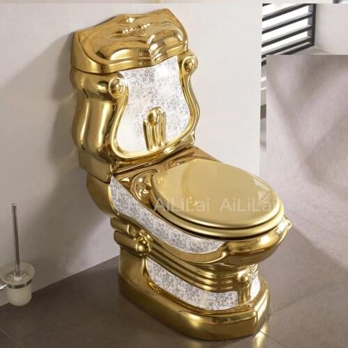 Ancient European Court Split Style Golden Toilet Hotel Bathroom Luxury Ceramic Closestool Relief Color Gold Creative Toilet Bowl