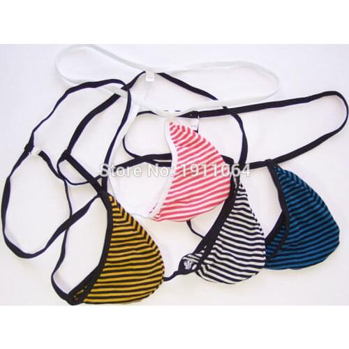 4pcs Mens String Pouch Posing Thong Teardrop Stripe Jersy Poly/Cotton/Spandex G204C