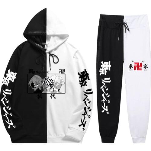 New Summer Autumn Man 2 Pieces Sets Anime Tokyo Revengers Print Hoodies Simplicity Casual Patchwork Thin Hoodie+Patchwork Pants