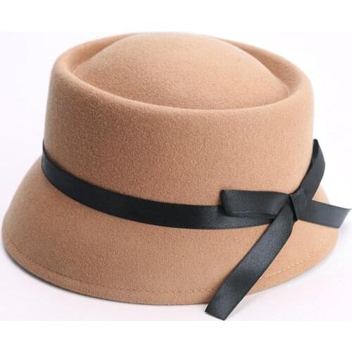 Top Quality Women Wool Felt Bucket Hat With Pu Belt Female Bow Fishing Hats Floppy Warmer Solid Wool Caps