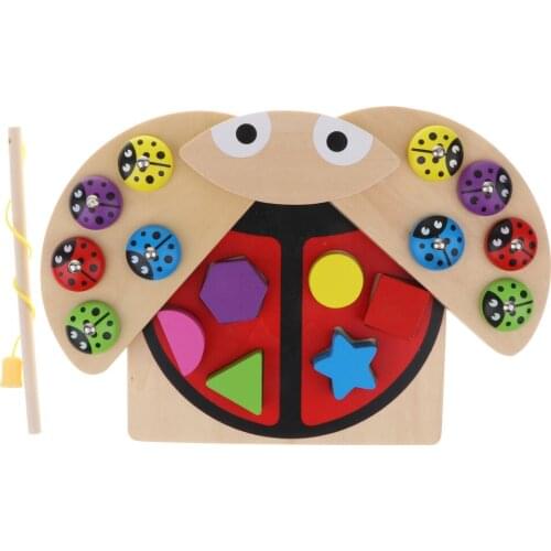 Bright Color Wooden Fishing Game Geometry Blocks Matching Kids Educational Cognitive Toy Play Activity