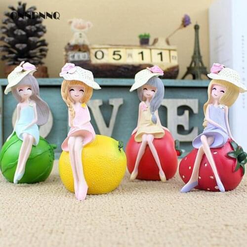 Jelly Color Kawaii Fruit Girl Resin Crafts Figurines Cute Watermelon Girl Fruit Doll Ornaments Kids Birthday Gifts Home Decor
