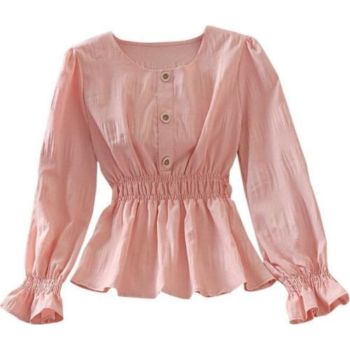 Women Blouse Decorative Buttons Breathable Stretchy Korean Style Dress Tops for Daily Life