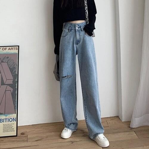 2020 Jeans Women High Waist Denim Pants Vintage Tassel Waist Adjust Straight-leg jeans Black Blue Plus Size Boyfriend Jeans