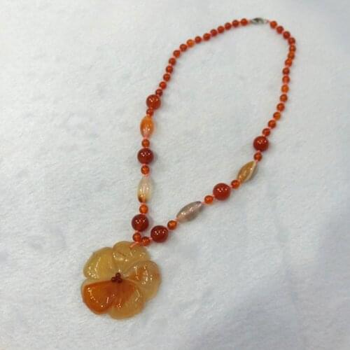 3pcs Fashion Bohemian Tribal Natural Stone Carnelian Red Agates Jewelry Bead Halsband Carve Flower of Life Pendant Necklace Free