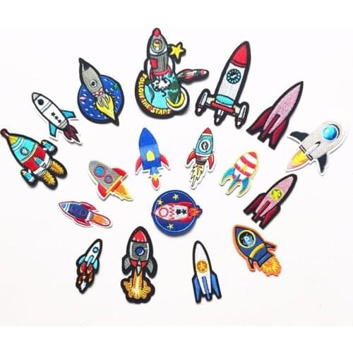 50pcs/lot Rocket Planet Embroidery Patches Letters Clothing Decoration Accessories Diy Iron Heat Transfer Applique Clothes