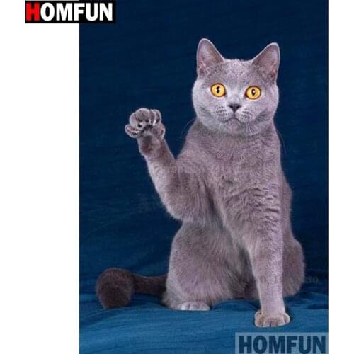 HOMFUN Diamond Painting Cross Stitch "Animal Cat" Full Crystal Diamond Embroidery Needlework Craft Home Decor A14529