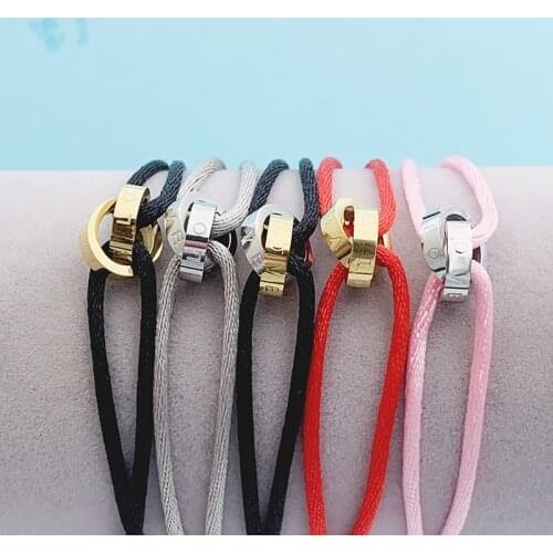 Diy Stainless Steel Adjust Rope Two Color Metal Love Letter Engrave Bracelet For Women Man Unisex Valentine Day Whosale Fashion