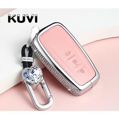 Alloy Leather Remote Car Keychain Key Cover Case For Toyota Camry CHR Prius Corolla RAV4 Prado 2017 2018 Remote 3 button keyless