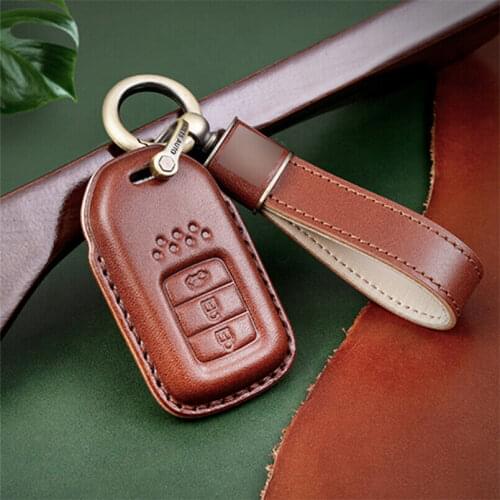 Genuine Leather Car Key Case Cover Skin For Honda Accord Civic CRV Pilot Odyssey jazz fit Accord