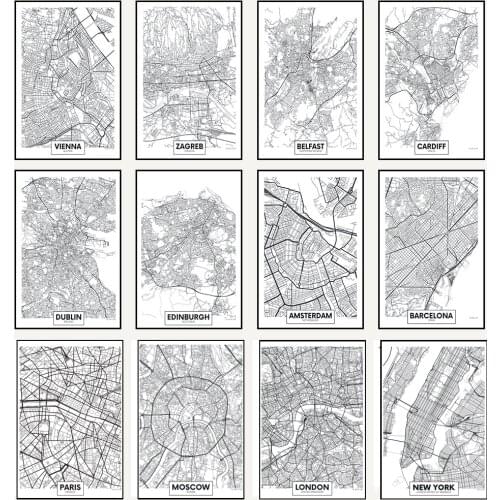 Black Line City Map Poster Paris London New York Nordic Canvas Painting Prints and Posters Wall Art Pictures for Home Decor