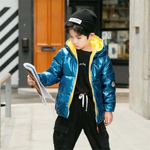 Childrens down jacket thickened bright warm hooded short jacket suit in winter