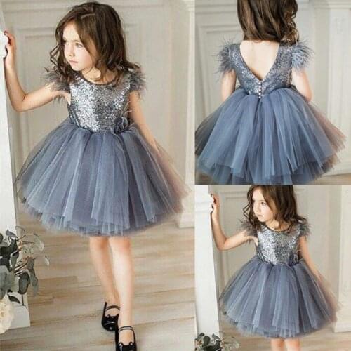Children Princess Clothes Toddler Party Dress Sleeveless Feather Sleeve Dress Princess Dress Sequin Decoration Kids Dress
