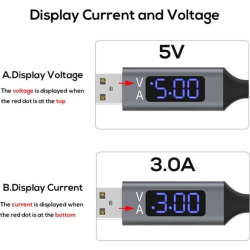 For Android Phone Intelligent TPE Voltage and Current Display Data Cables LCD Screen Micro USB Port Quick QC Fast Charging Cable