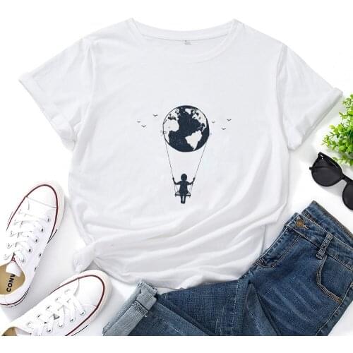 Swing Girl T-shirt Women Swinging Far Away Graphic T Shirts Women Graphic Tee Shirt Femme Streetwear Short-sleeved Woman Tshirt