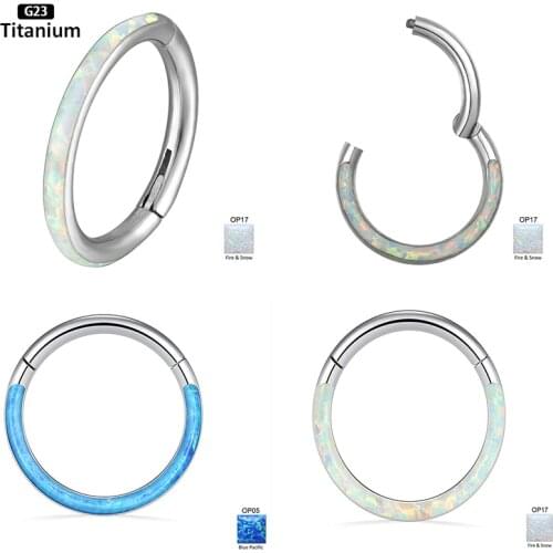 G23 Titanium Piercing Septum Nose Ring Opal Stone Hight Segment Rings Open Anti-allergic Piercing Nose Earring Piercing Jewelry