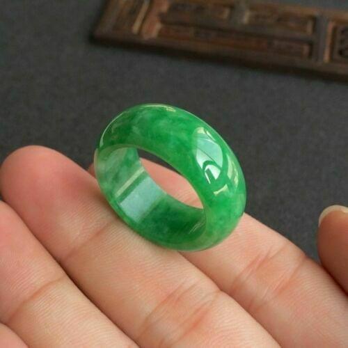 Real Natural White&Green Emerald Ring Men/Women Fashion Jade Stone Gems Jewelry