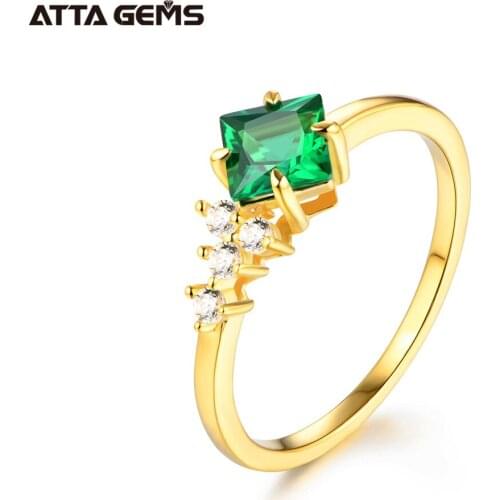 ATTAGEMS 925 Sterling Silver Emerald Gemstone Engagement Yellow Gold Ring Wedding Bands Fine Jewelry Wholesale Drop Shipping