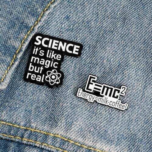 Creative quality energy equation Brooches milk coffee physics energy science magic pins shirt Lapel Students Jewellery Badge