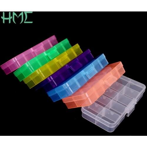Hot 12.8*6.5*2.2cm 7 Colors 10 Cells Beads Jewelry Case DIY Organizer Box Transparent Colors Splittable Plastic Storage Boxes