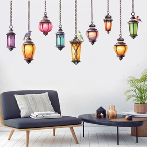 Retro Metal Scroll Ceiling Lamp Wall Sticker Kitchen Room Living Room Creative Wall Decor Iron Art Chandelier Wall Mural Poster