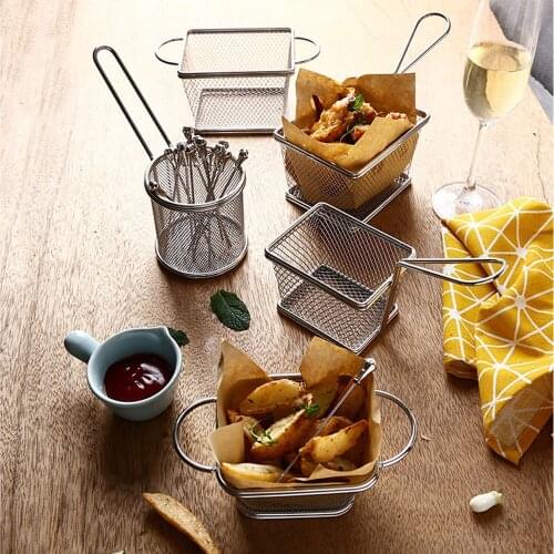 Stainless Steel Mini Frying Basket Fryer Basket Strainer Serving Food Presentation French Fries Basket Kitchen Accessories