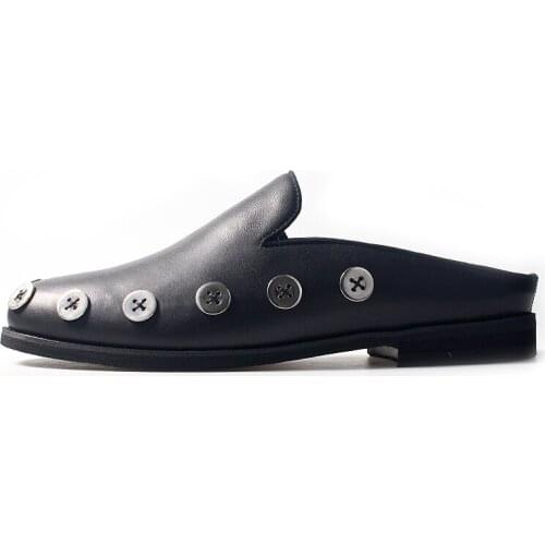 Fashion Button Slippers Genuine leather High Top Casual Shoes outdoor shoes Classics Men slippers