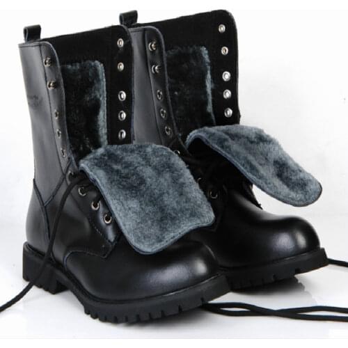 Genuine Leather Men Military Boots Mens Motorcycle Riding Hunting Casual Walking Shoes High Top Desert Botas Hombre Black