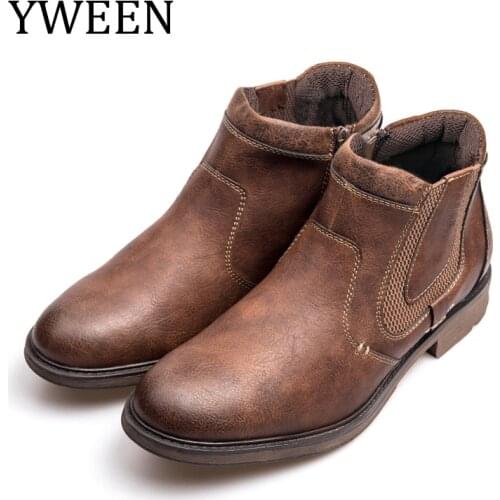 YWEEN Men Boots Leather Autumn Vintage Style Ankle Boots Men Footwear Chelsea Boots Winter Boots Man Leather Shoes Botas Hombre