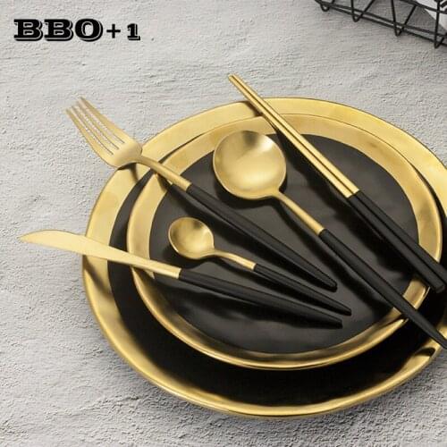 Black Golden Dinner Cutlery set Stainless Steel Dinnerware Tableware Knife Fork Kitchen Accessories Wedding tableware Set Soup