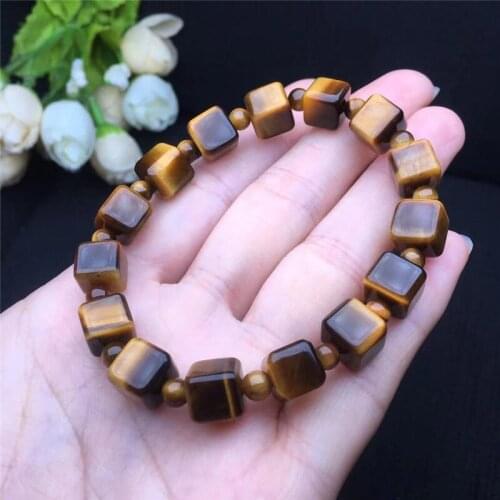 Natural Yellow Tiger Eye Stone Sugar Cube Beads DIY Bracelet Healing Power Stone Jewelry Elastic Bracelet for парные браслеты