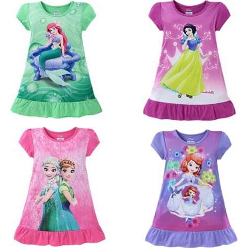 2021 Fashion Style Anna Elsa Mermaid Pattern Girls Nightgowns Children Party Dresses Sleepwear Pajamas Baby Girls Nightie Dress