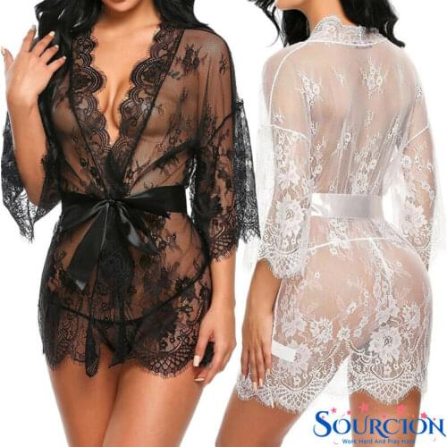 SWT New Sexy Women Lingerie Sets Lace Underwear Sleepwear Night Dress Ruffles Robe See-through Babydoll Erotic Sex Clothes