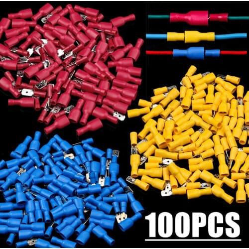 100PCS Insulated Female&Male Crimp Spade Terminals Wire Butt Connector Electrical Wire Cable Connectors Assorted Kit
