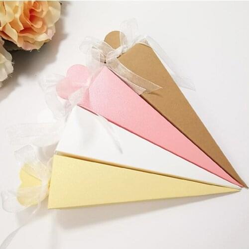 100pcs Ice Cream Tip Cone Shape Gift Box Paper Candy Baby Shower Wedding Favor Gift Bags Chocolate Packaging Wrapping