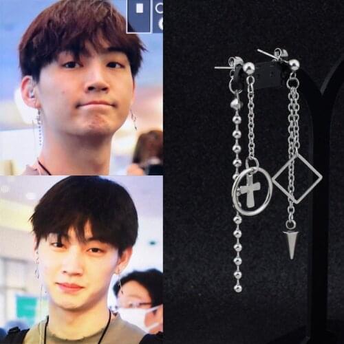 Hot Korea Men Women Stainless Steel Punk Stud Earrings Hipster Rock Long Chain Pendant Ear Clip Hip Hop Guys Boys Earring Unisex