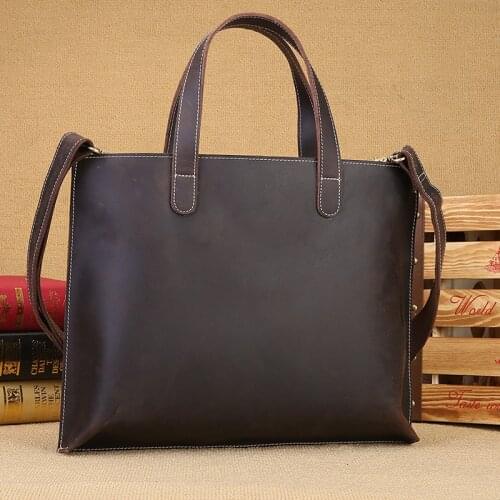 Men Quality Leather Antique Retro Business Briefcase 14" Laptop Case Attache Portfolio Tote Shoulder Messenger Bag